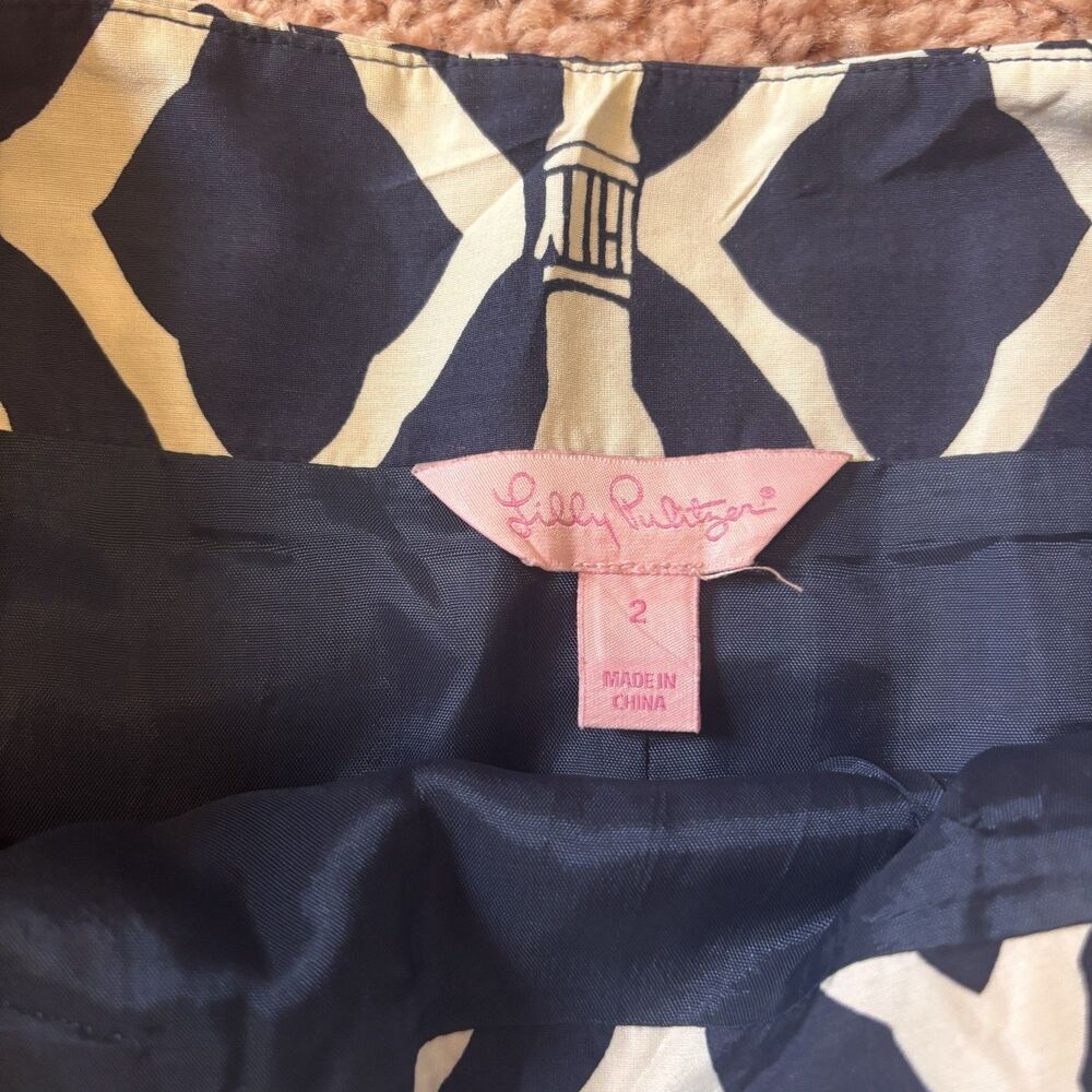 Lily Pulitzer Navy Trellis Silk Blend Pleated Skirt - Size 2 Retail $98 Classy - Picture 6 of 7
